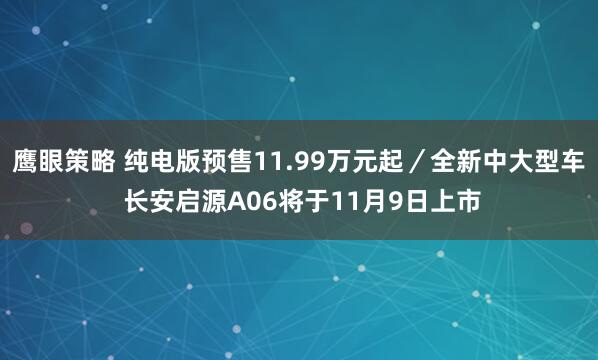 鹰眼策略 纯电版预售11.99万元起/全新中大型车 长安启源A06将于11月9日上市